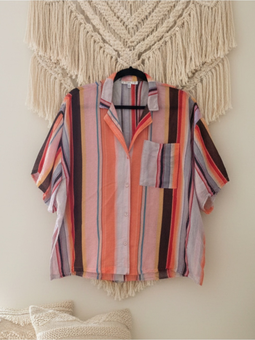 Colorful  Stripe Button-Up Shirt • EUC • (oversized) 28" p2p, 26" length
